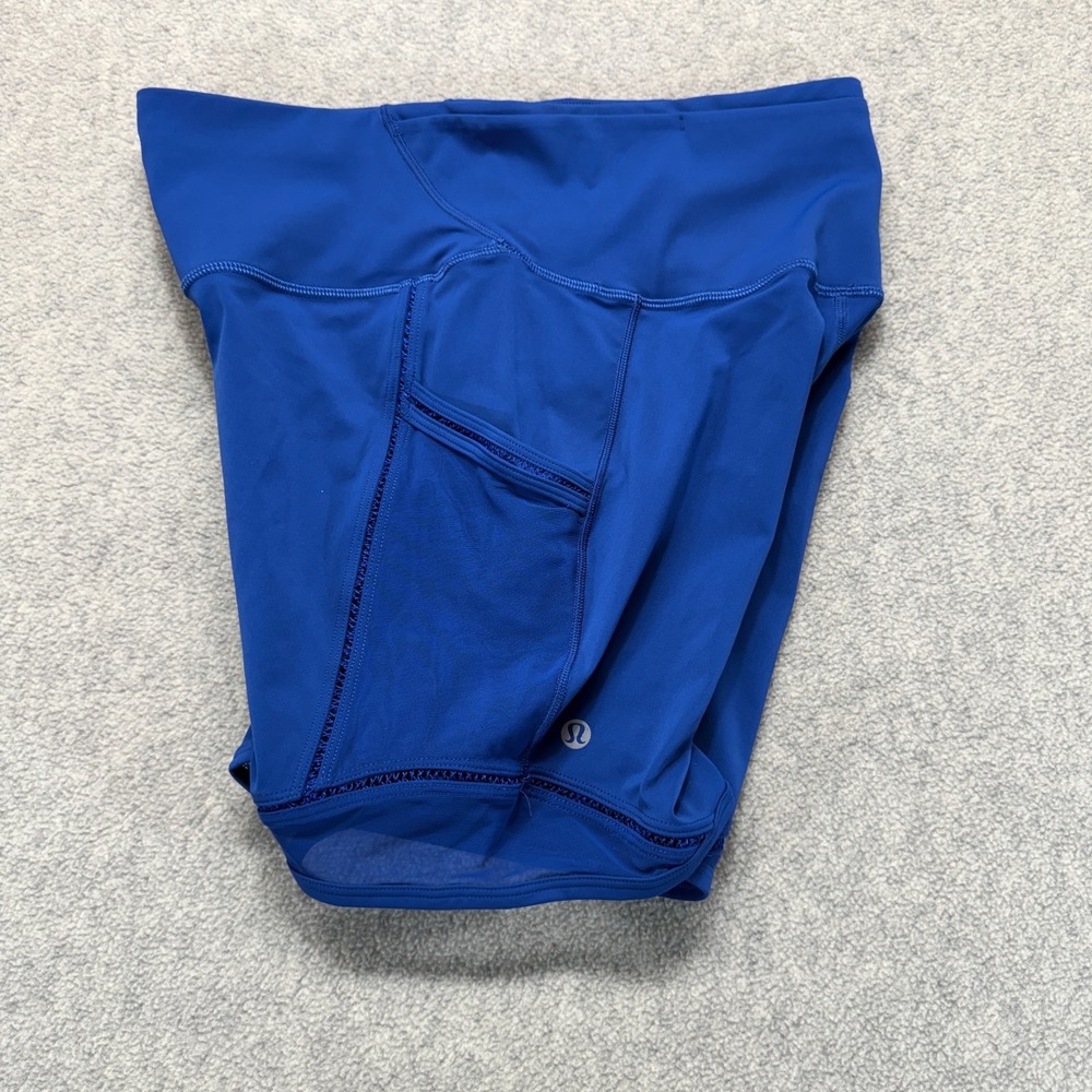 Lululemon Womens Fast and Free High-Rise Lace Trim Short 6" Blue 5 Pocket 10 - Picture 3 of 6